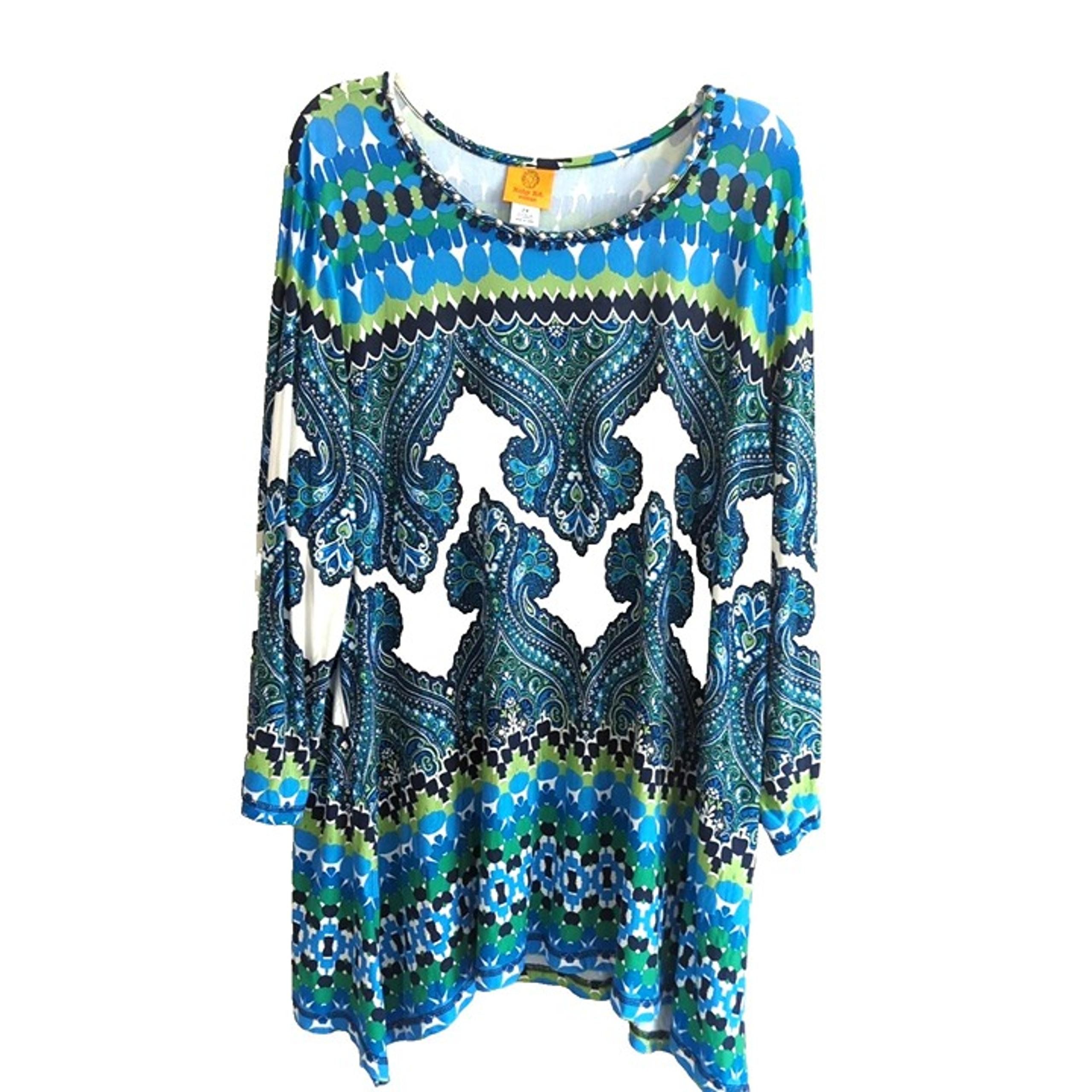 Ruby Rd. Women Plus Size 2X Blue Paisley Print Handkerchief Hem Tunic Top -b16lp - Ruby Rd.