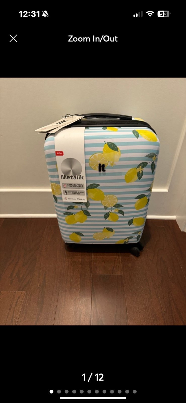 IT METALIK “SUMMER LEMONS” TURQUOISE STRIPED HARDSIDE MEDIUM