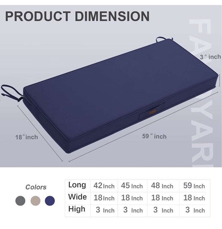 Indoor/Outdoor 59” X 18 Swing /Bench/Couch Cushion, Waterproof Navy Blue