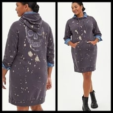 1X 14W 16W Torrid Grey Bleach Splatter Sweatshirt Dress Fleece Skull Hood Lounge