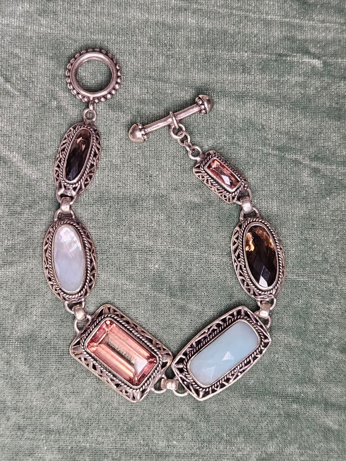 Sara Blaine Sterling Silver Mix Gemstones Tiles Bracelet
