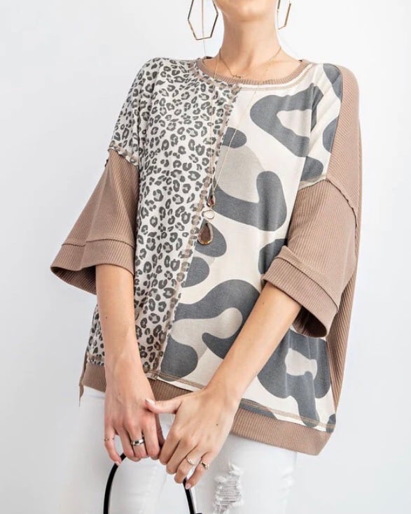 Easel multi leopard print boxy knit top
