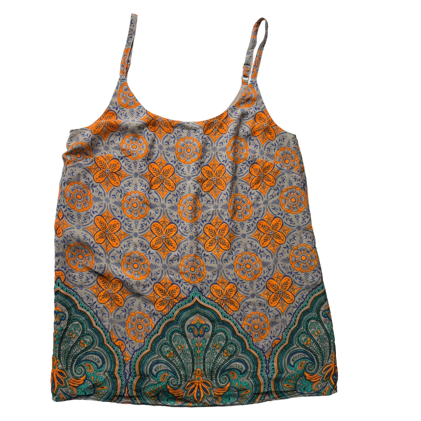 CAbi Arabesque Orange & Green Paisley Floral Cami Tank Top S #3082
