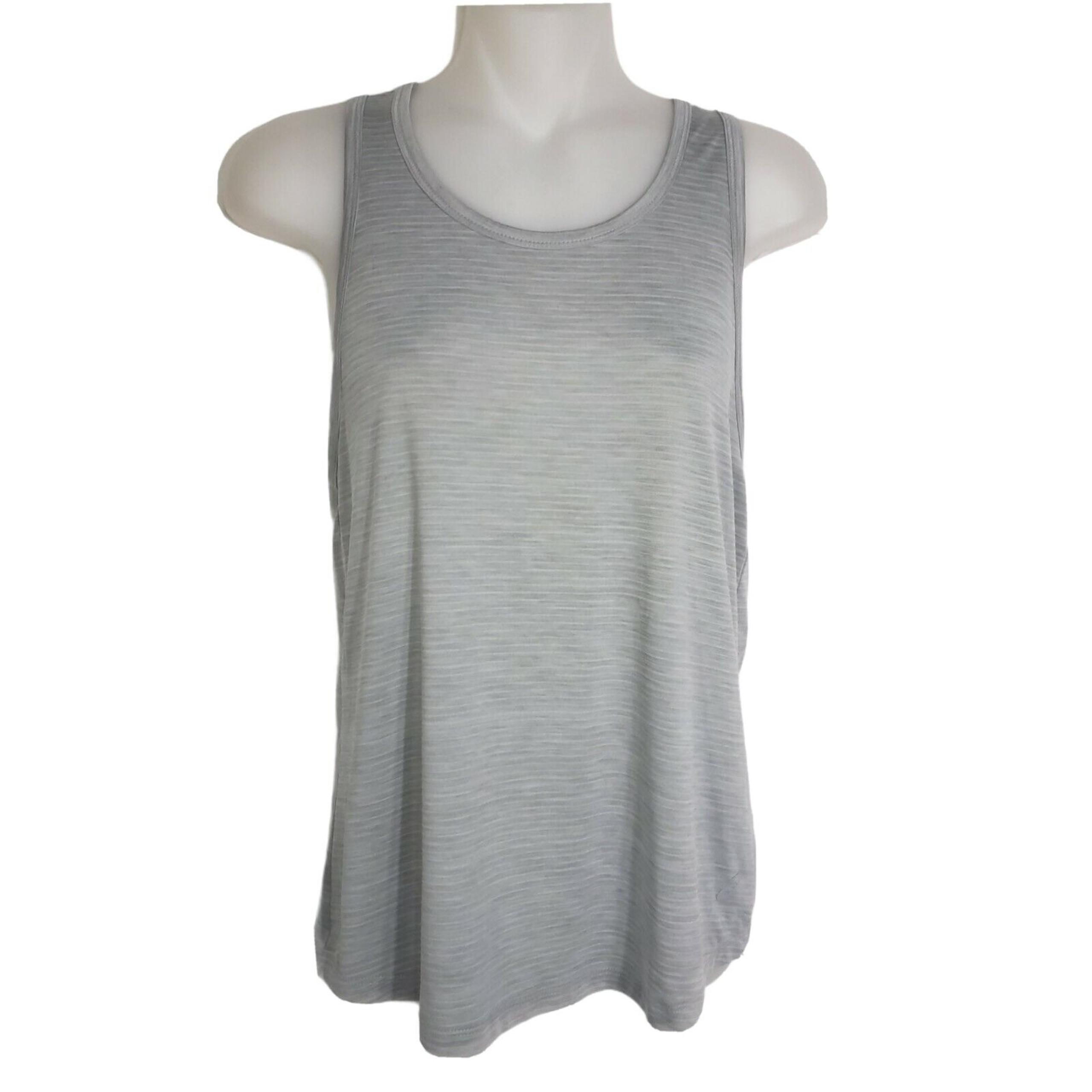 Asics Womens Tank Top Sz Small Striped Knit Athletic Gray Reflective Split Vent