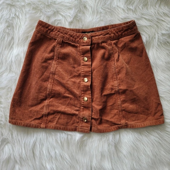 Forever 21 Women's Corduroy Mini Skirt Button Front Solid Rust Size 4