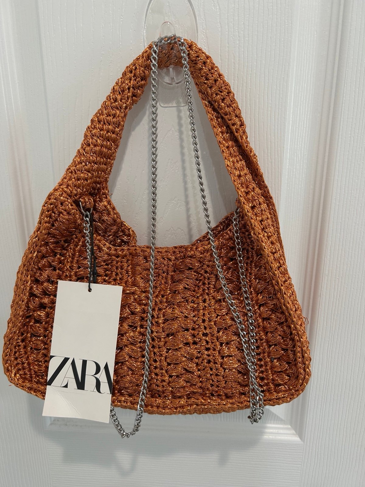 ZARA【NEW】BRAIDED BAG ZARA WOMAN NWT SS25 BRAIDED BAG WITH METAL HANDLE BROWN 6215