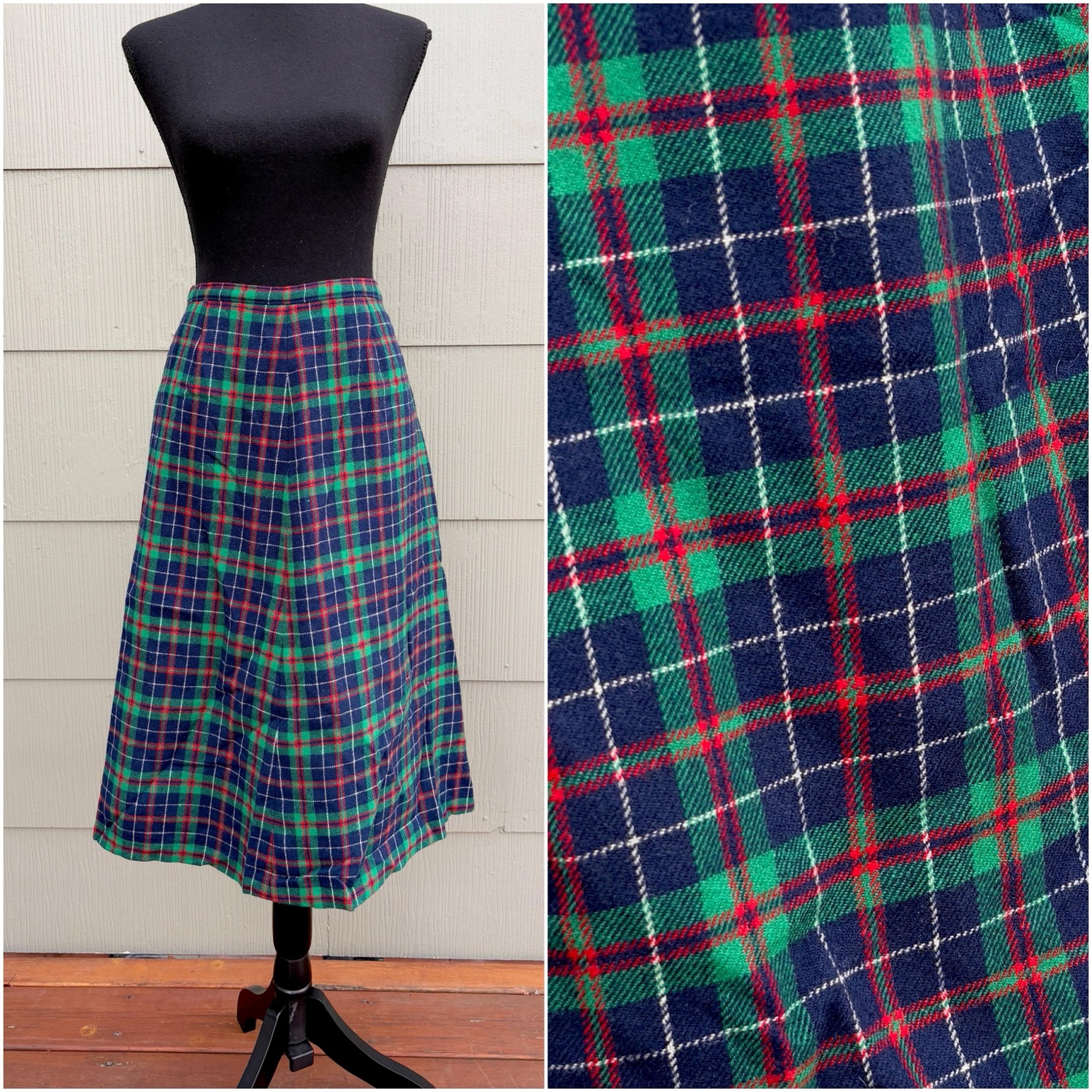 vtg 70s Pendleton Twee Dark Academia A-Line Plaid Tartan 100% Wool Midi Skirt