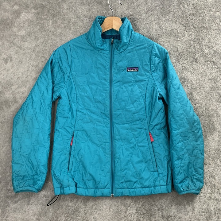 Patagonia Jacket Kids Girls Large Blue Nano Puff Diamond Quilt Full Zip Puffer