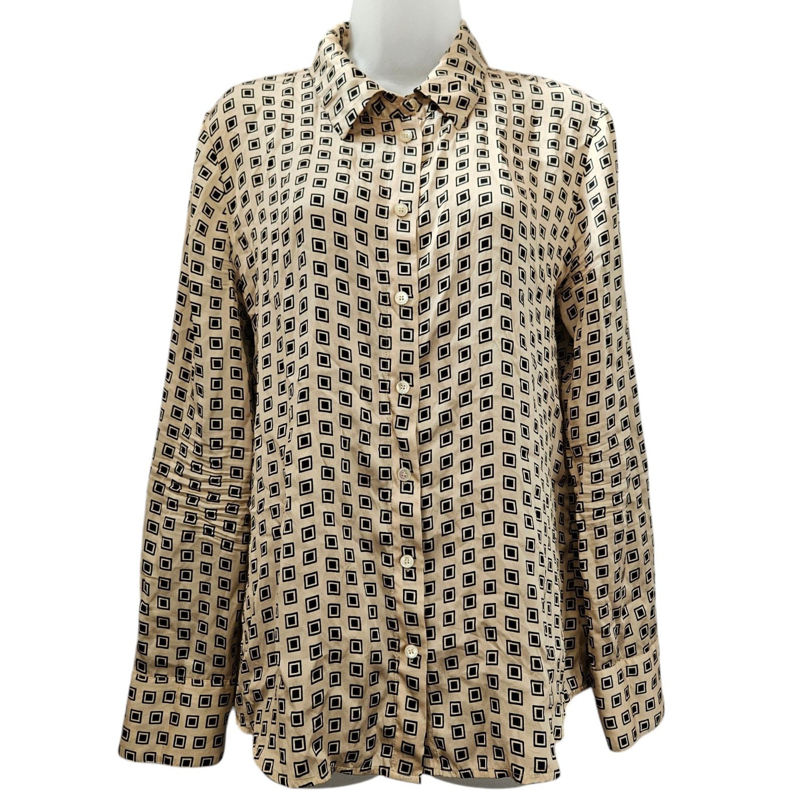 Reformation Top Womens L Sky Square Geometric Silk Button Front Office Mob Wife