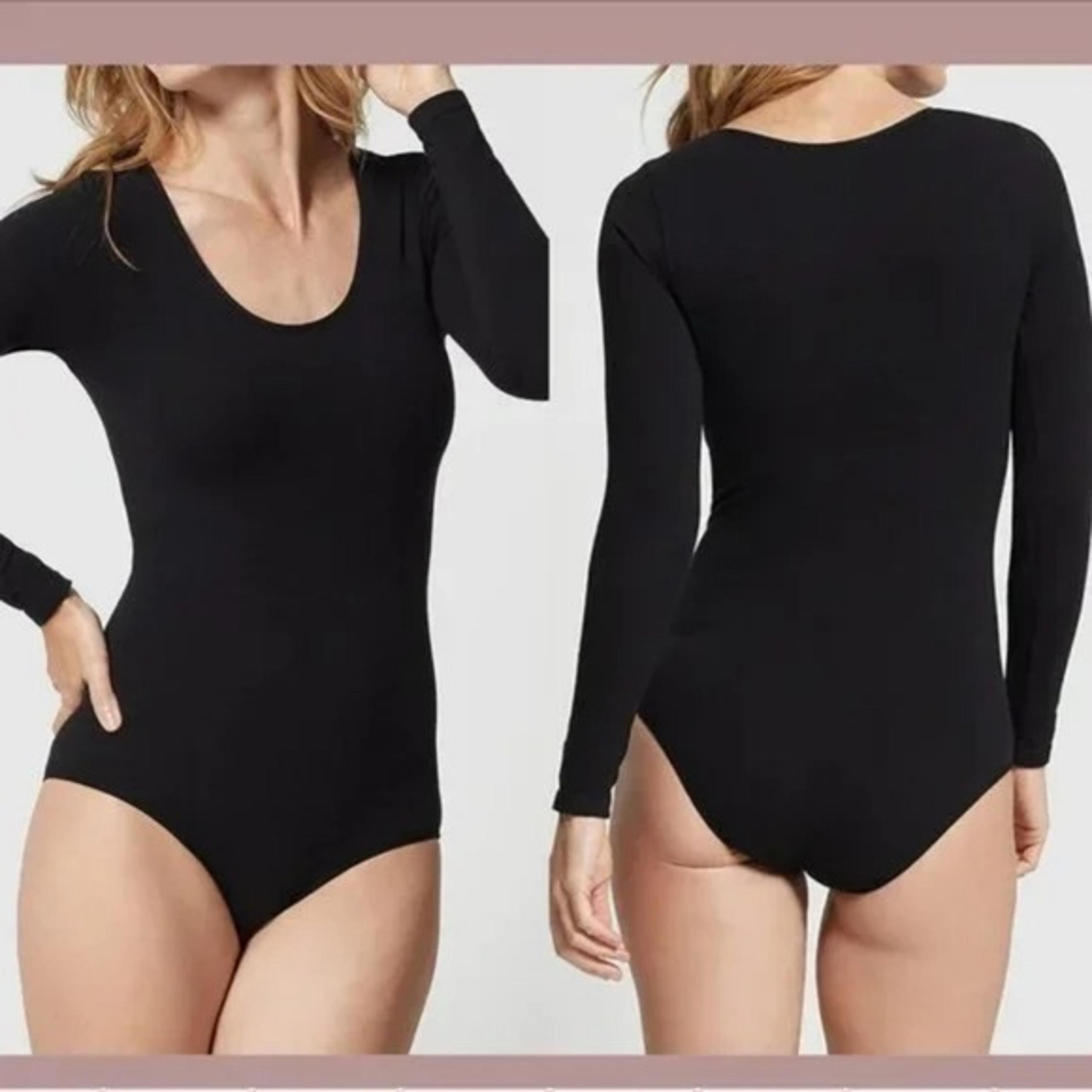Yummie Cotton Long Sleeve Shaping Bodysuit Black Size M/L
