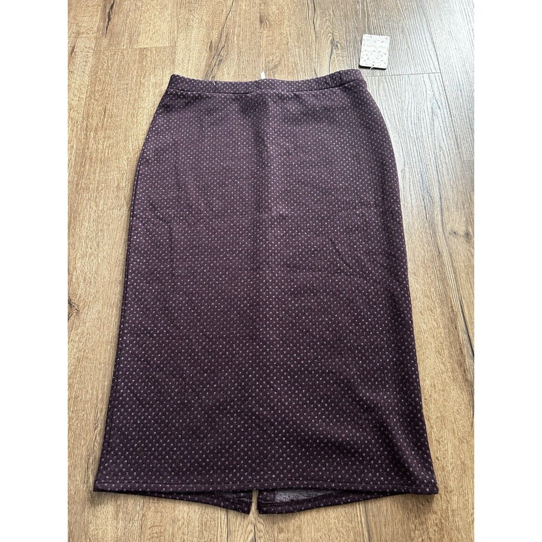 Free People Ludlow Burgandy Polka Dot Curvehuggin Knit Pencil Skirt Medium NWT