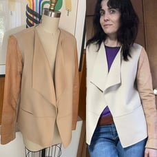 VINCE Wool & Leather Tan Open front Jacket Sz M 700 Women caramel