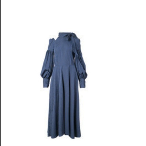 Jill Stuart Cut Out Striped Blue Victorian Puff Sleeves Midi Dress