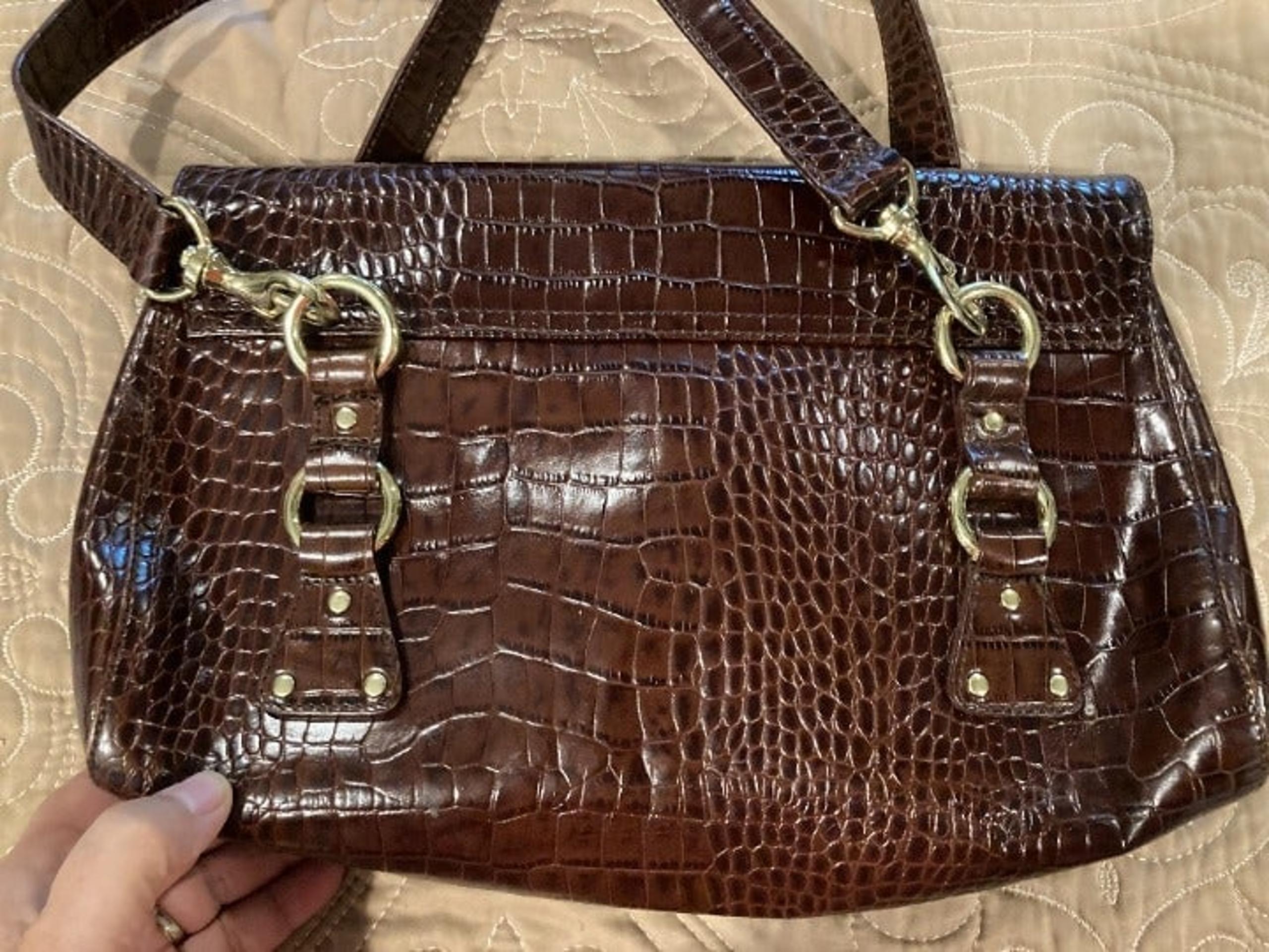 LAUREN by RALPH LAUREN Chocolate Brown color Faux Allegator Handbag w/handles