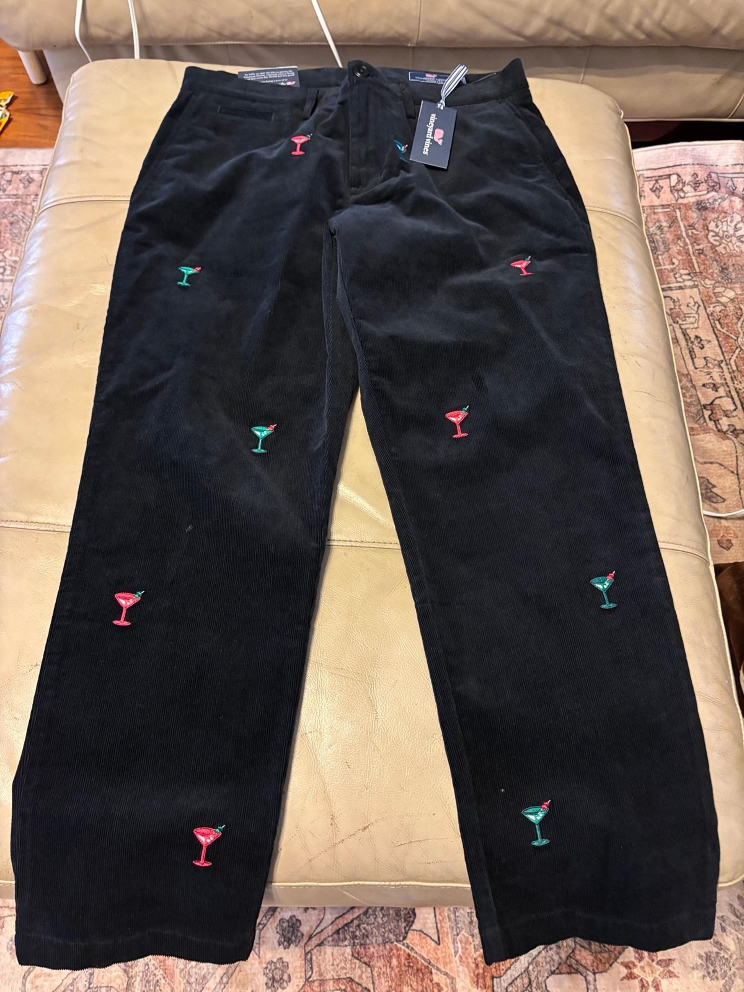 Vineyard Vines Pants Mens 32/30 Allover Martini Print Corduroy Stretch NWT Black