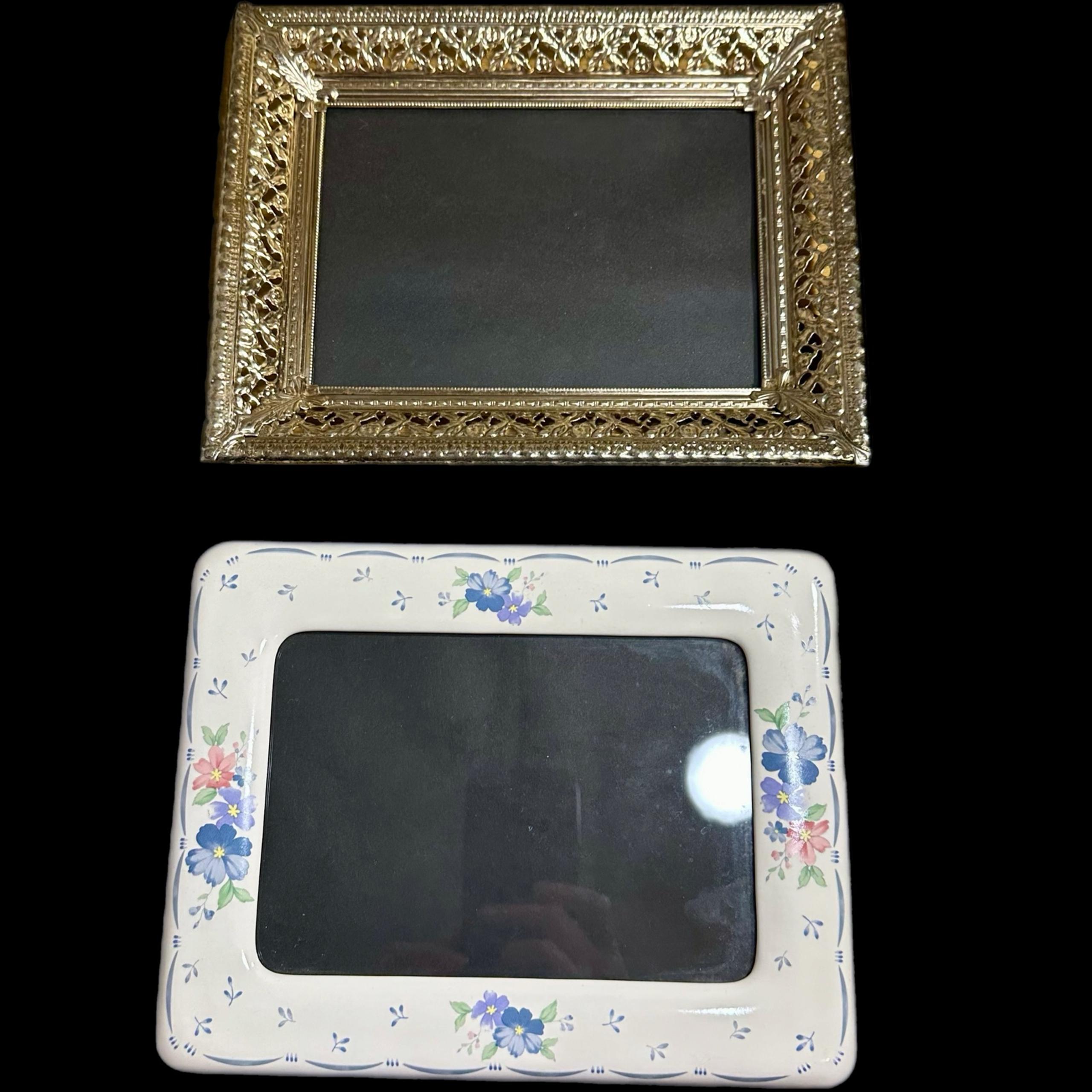 Vintage Picture Frame Set – Ornate Gold Metal & Floral Ceramic (4x6)