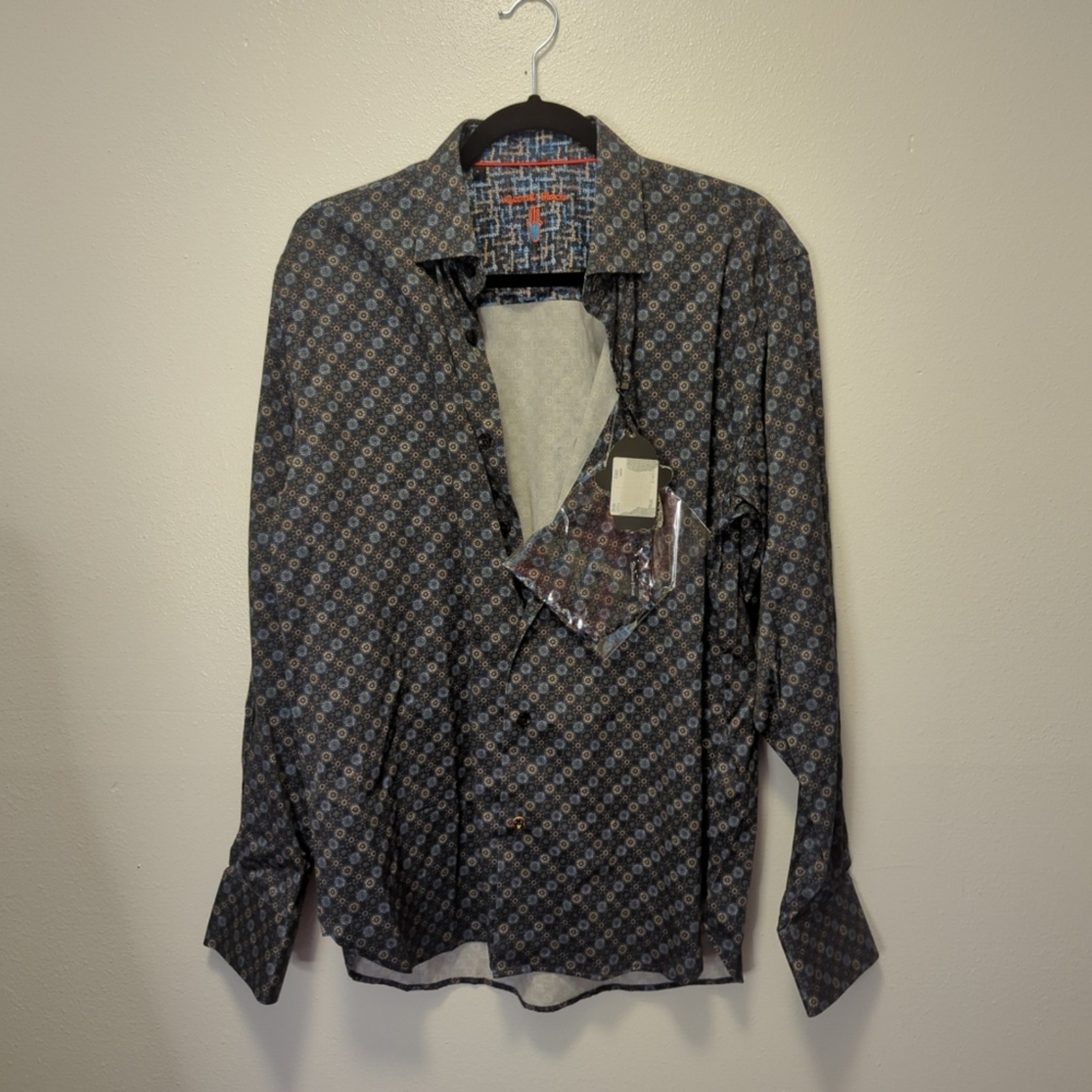 NWT Visconti Black Tonal Jacquard Long-Sleeve Woven Shirt size large