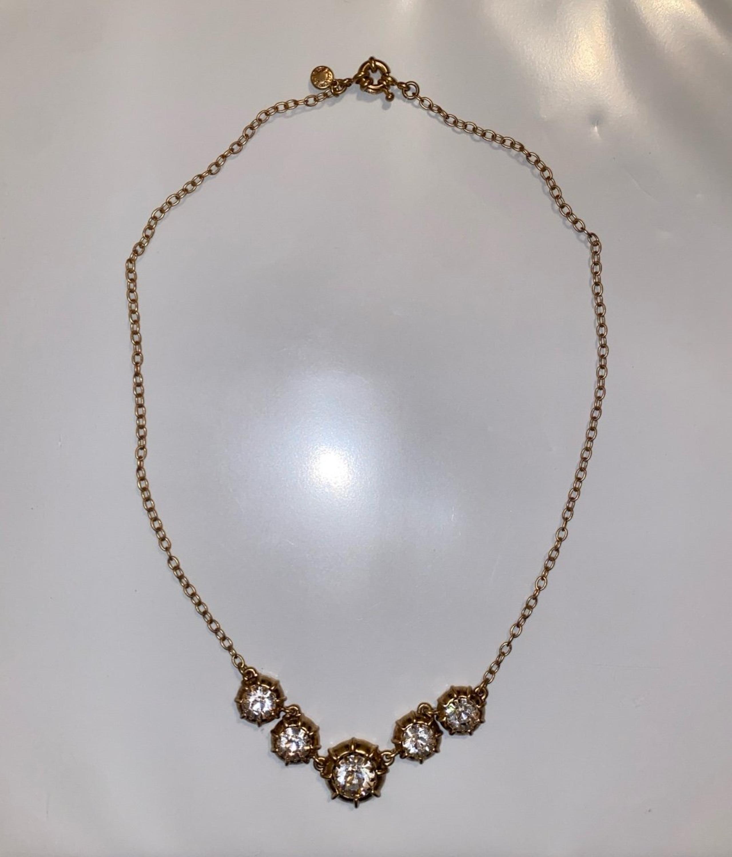 J Crew 5 Silver Diamond Pendants Gold Chain Necklace Women Timeless Clip Round
