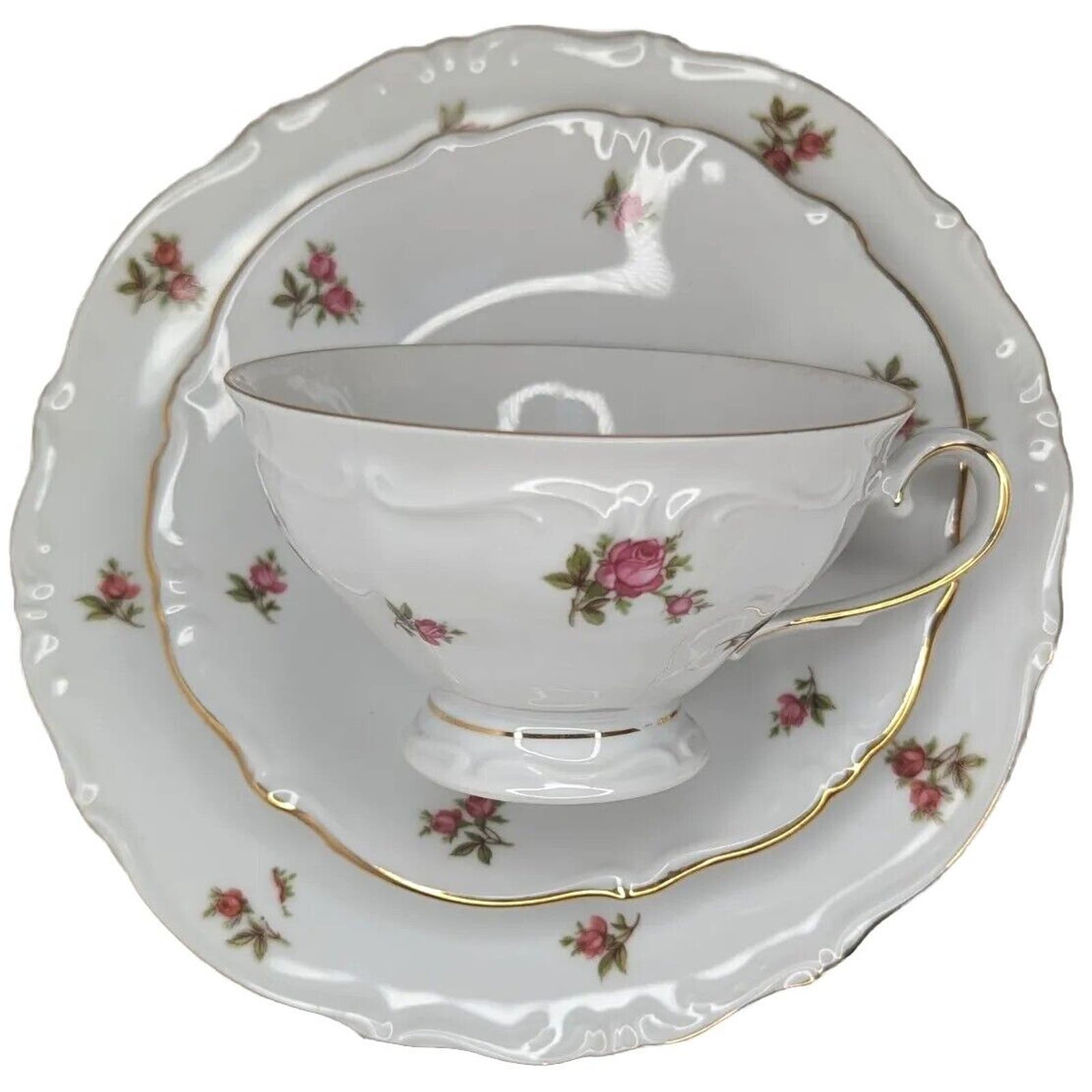 VTG Winterling Rosebud Pink Rose Gold Trim 14 Pieces Cups & Dessert Plates