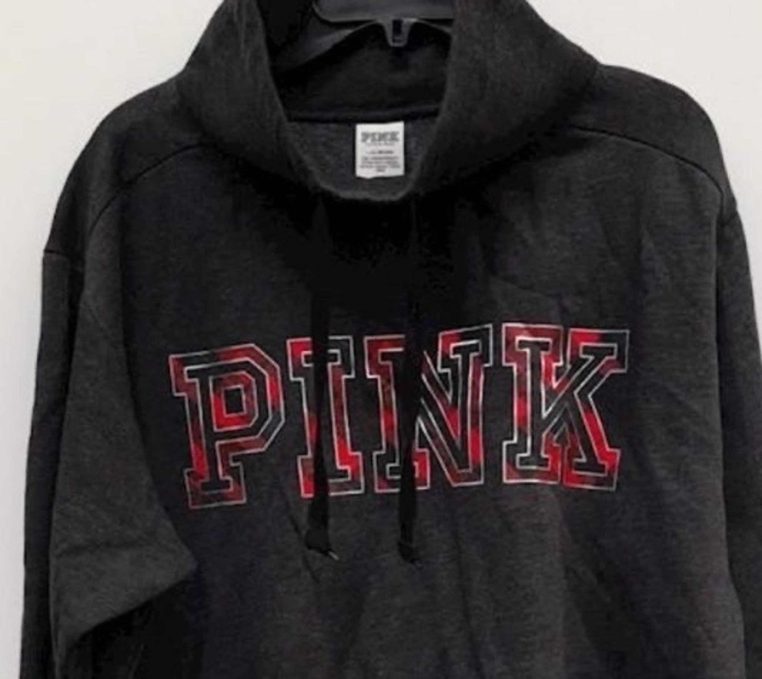 NEW Victoria's Secret Women's PINK Plaid Cowl Neck Gray Size L Sweater