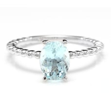 14k White Gold 1.10Ct Natural Oval Aquamarine Solitaire Ring