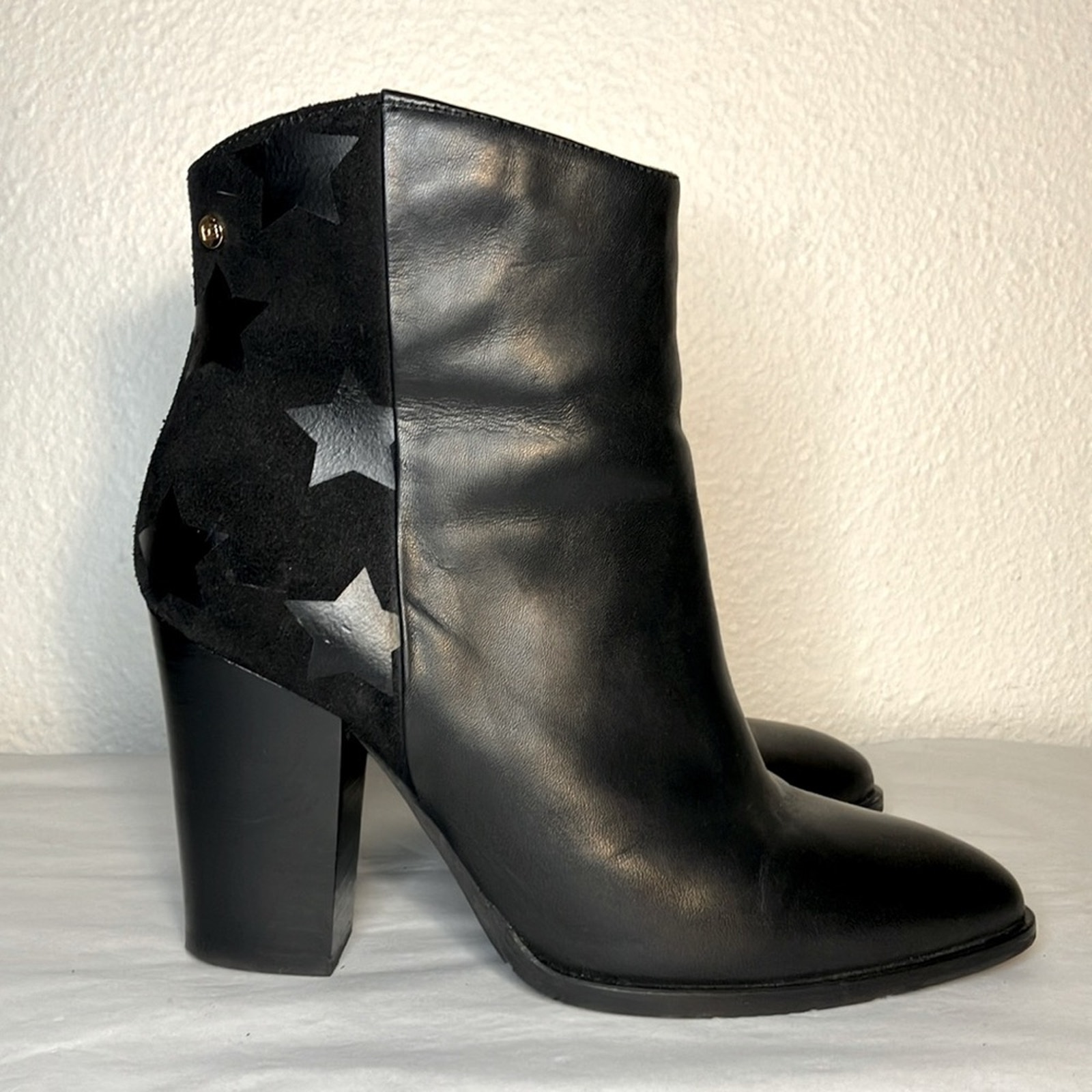 Black Tommy Hilfiger Lopez Stacked Heel Ankle Boots women’s shoe star leather