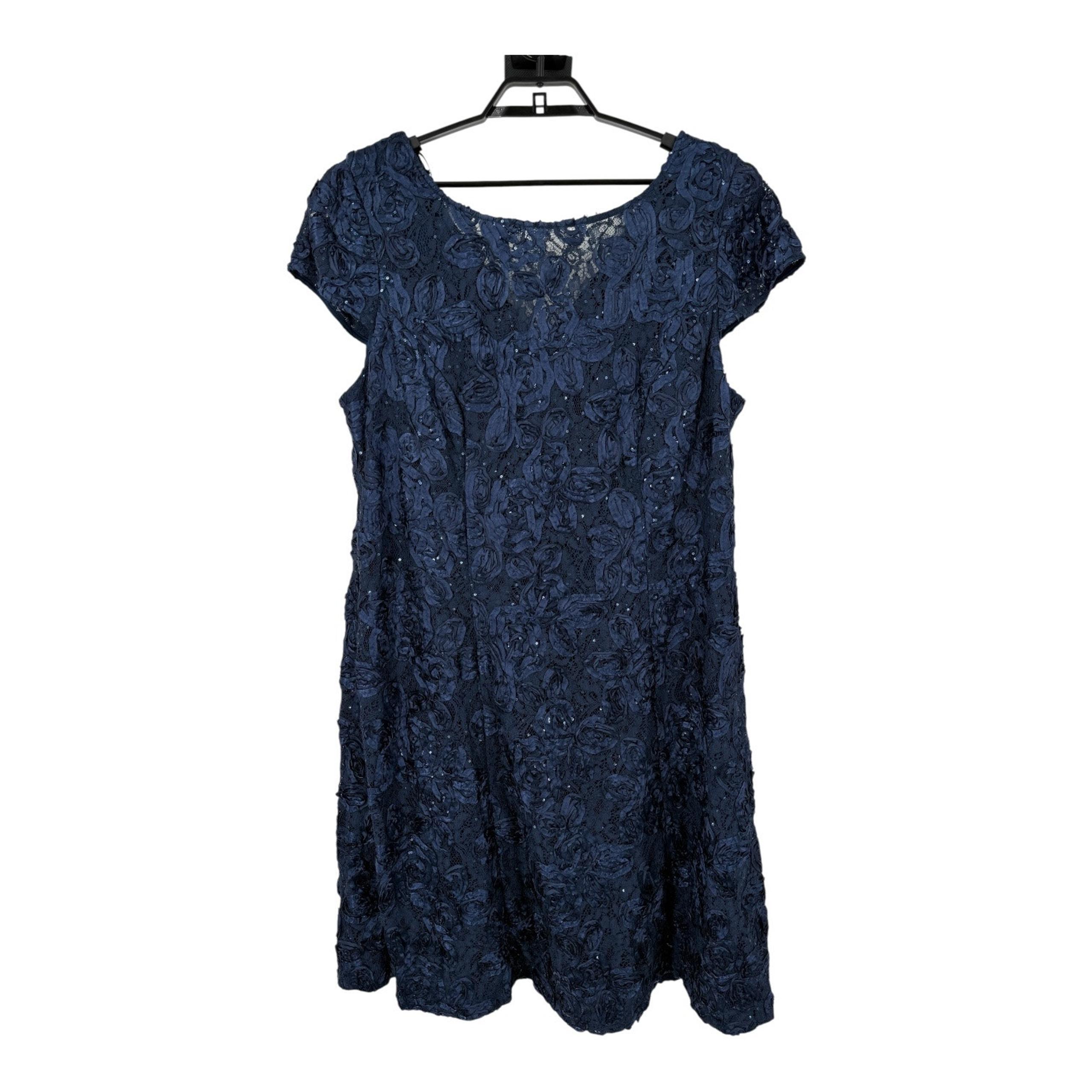 Alex Evenings Sequin Rosette Cocktail Dress blue size 20W