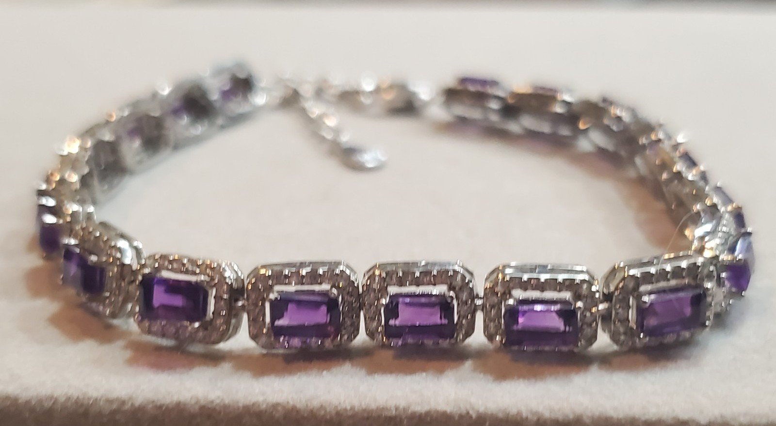 White Gold Sterling Silver Natural 5x3mm Amethyst Gemstone Tennis 7 Bracelet