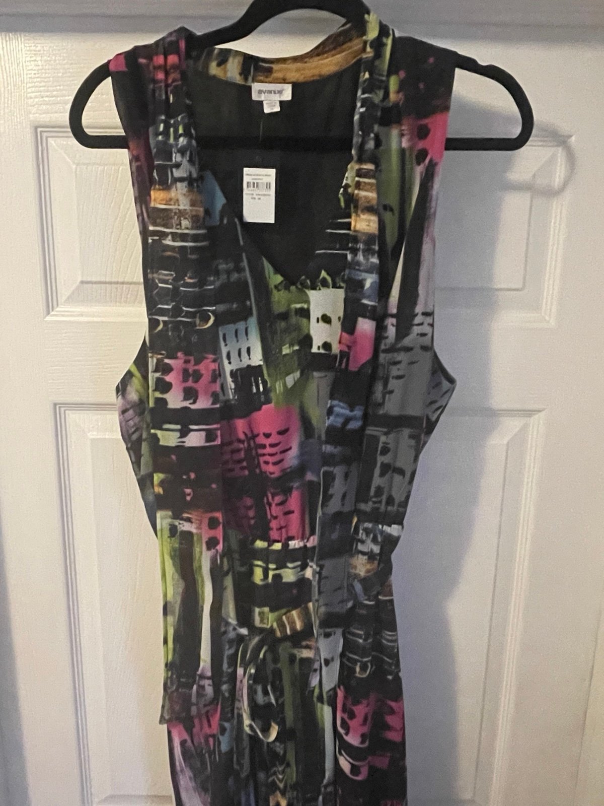 Avenue 26 Chic Plus Adriatic Dress Hi Lo Maxi Scarf V Neck Flowy Slimming