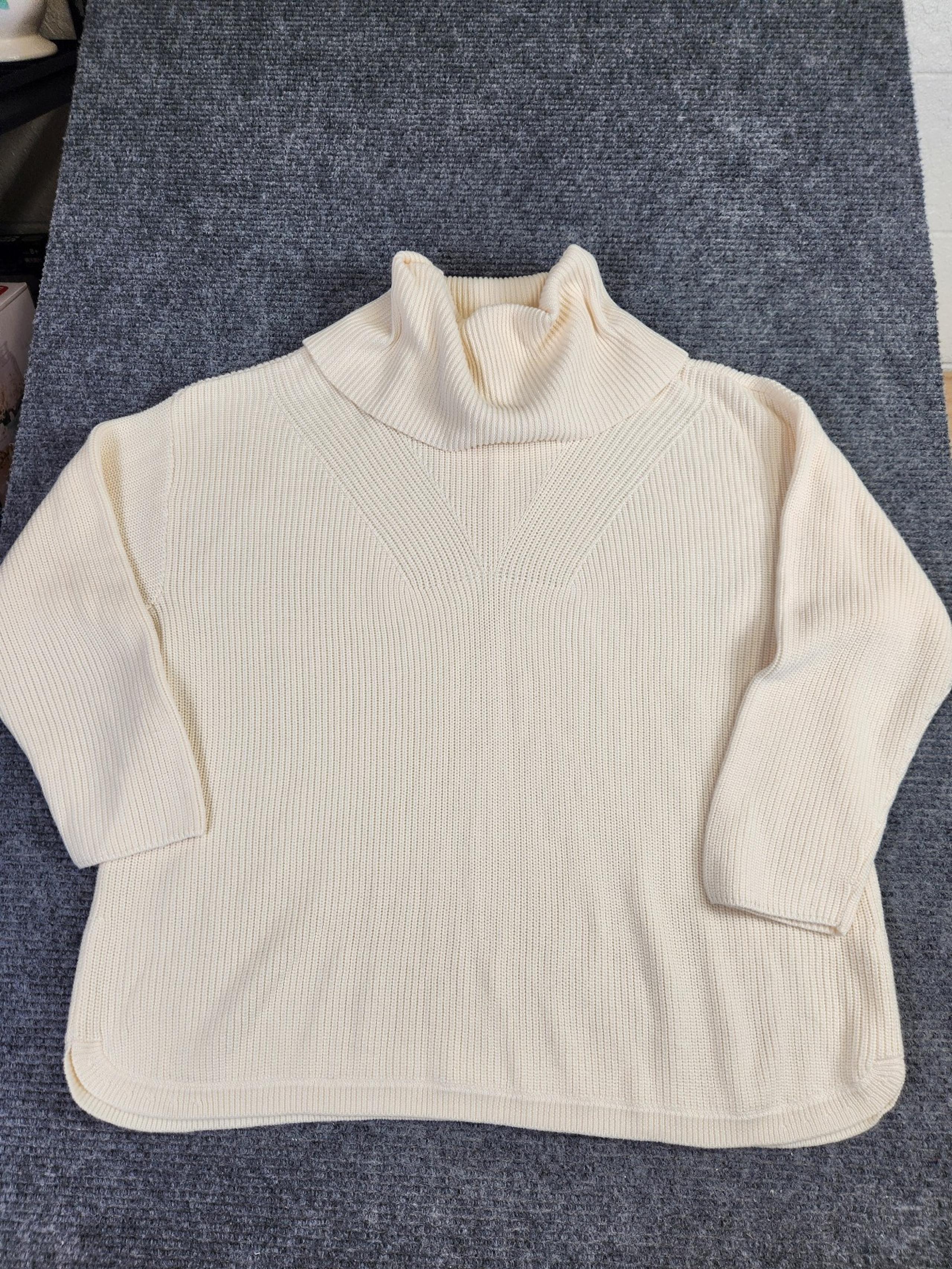 Talbots Plus Turtleneck Sweater Womens 3X Cream Ribbed Long Length Comfy Casual