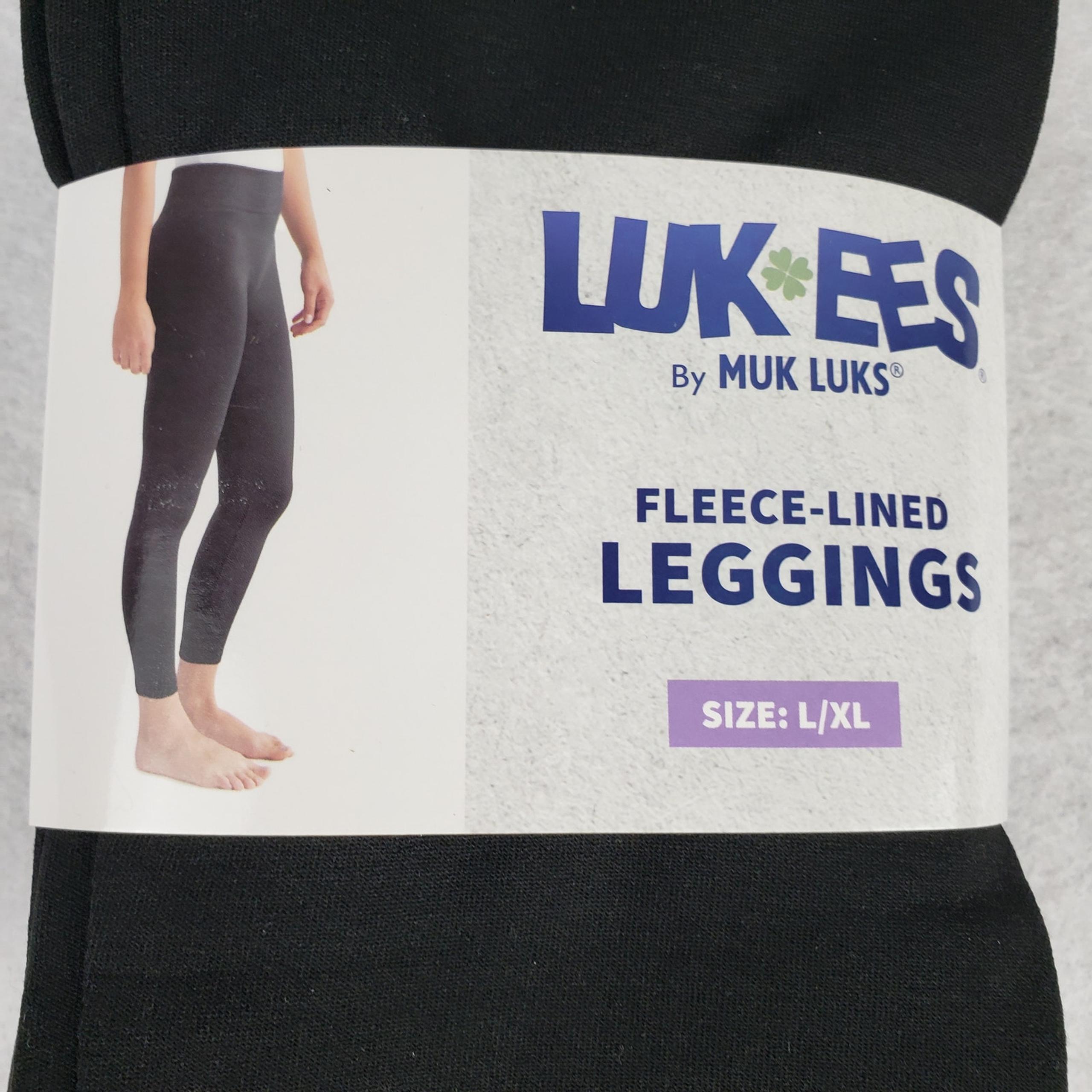 Muk Luks Womens Size L/XL Fleece Lined Leggings Solid Black Neutral Casual Basic