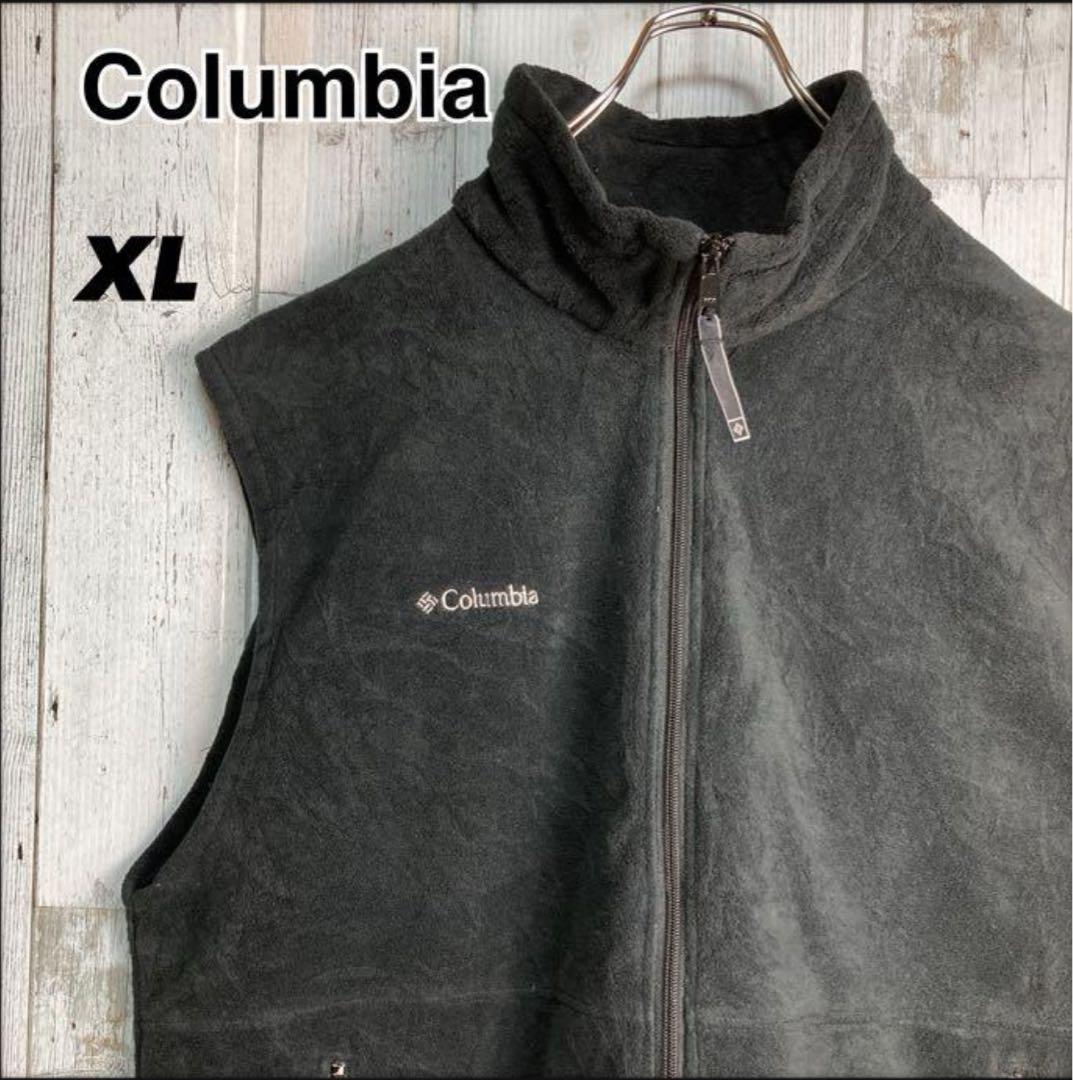 【Extremely Rare】Columbia Embroidered Logo Fleece Vest Black XL Vintage