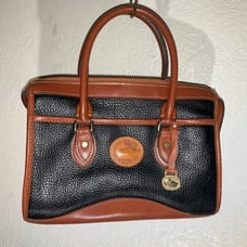 Vintage Dooney & Bourke Handbag Satchel Black Brown Pebble Leather Top Handle