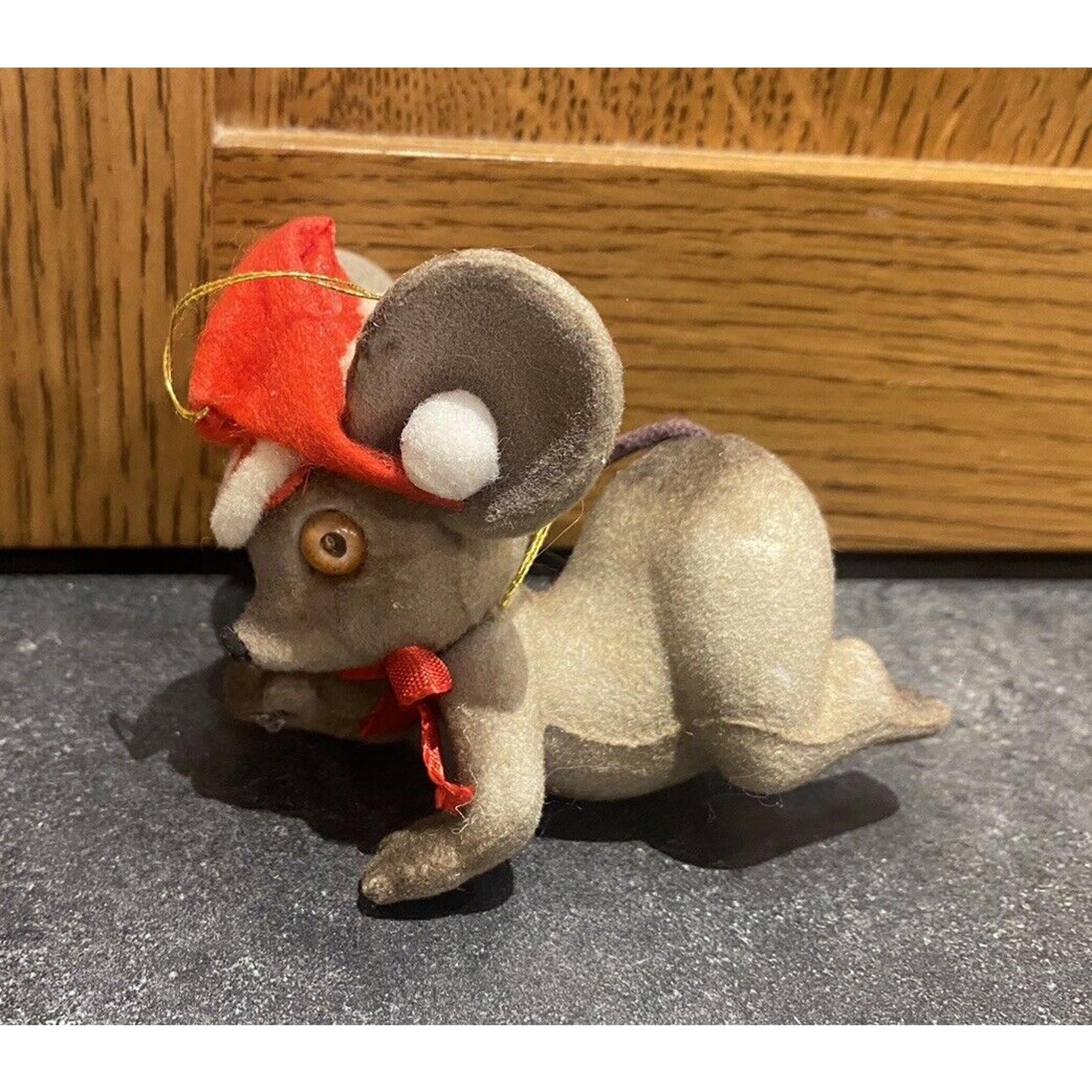 Vintage 1950’s Flocked Crawling Mouse Ornament Gray