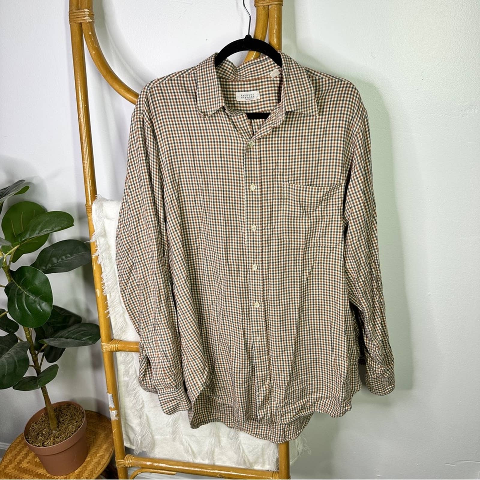 Barneys New York Blue White Checkered L/S Shirt - Size 15 1