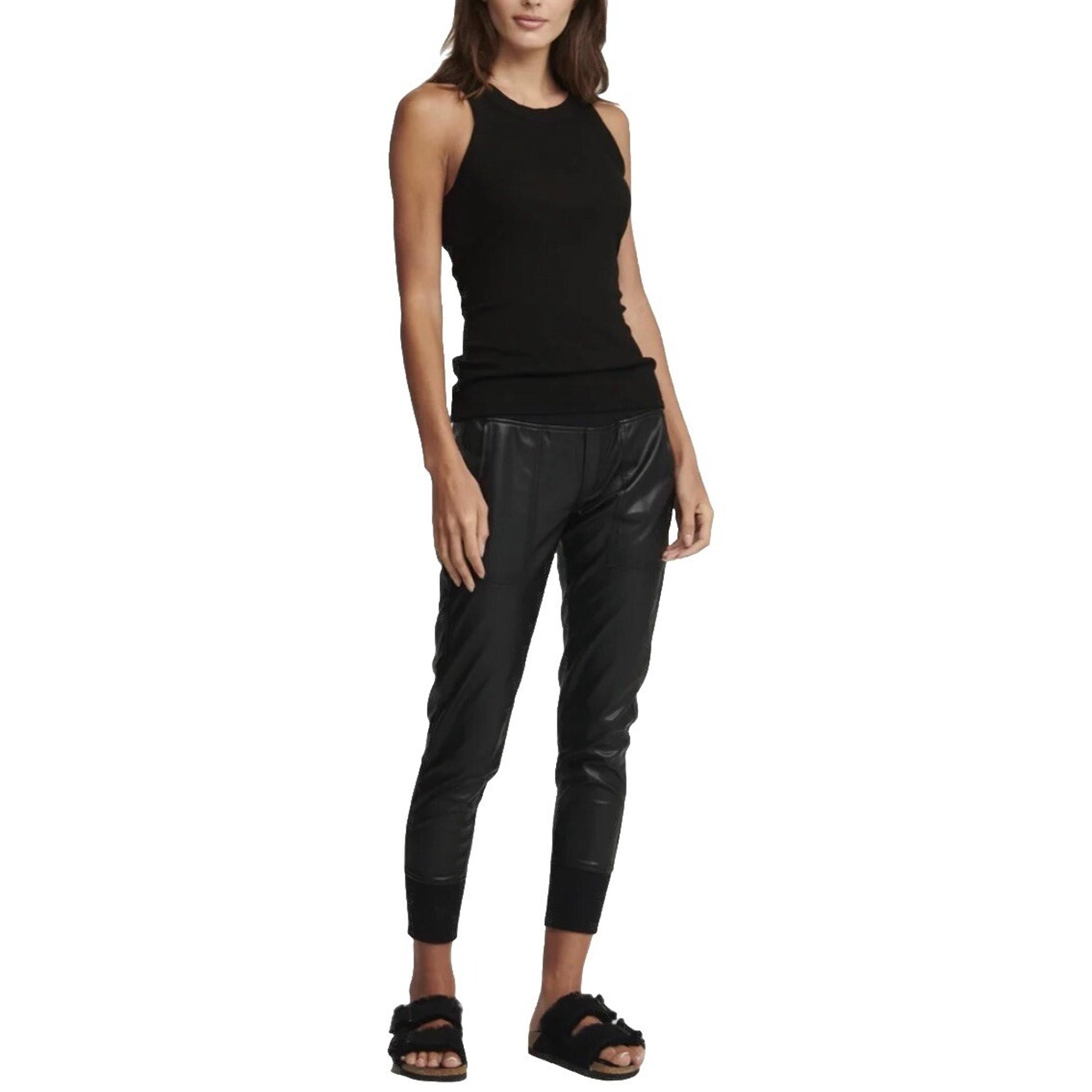 Sundays Brasada Joggers Women's M Black Stretch Vegan Leather Ankle Pants NEW
