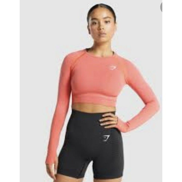GYMSHARK WOMEN'S VITAL LONG SLEEVE ORANGE CROP TOP! Size S