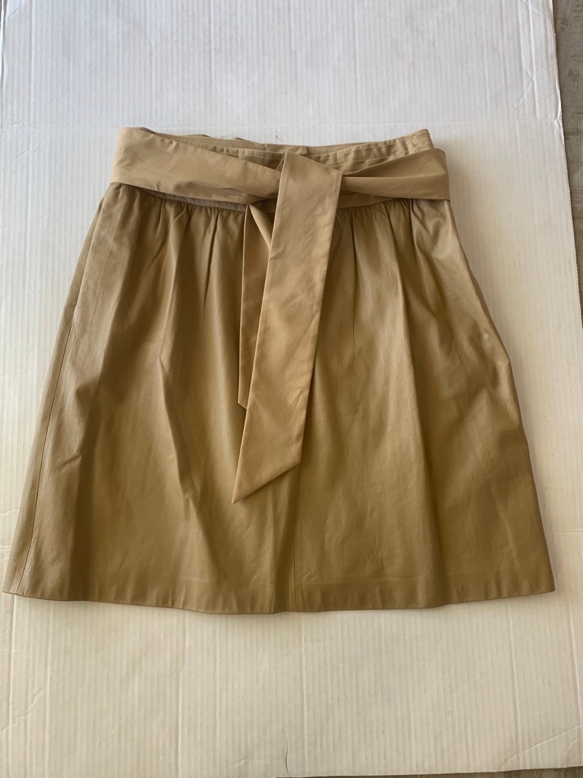 Et Cetera women’s tan leather A-Line skirt with pockets