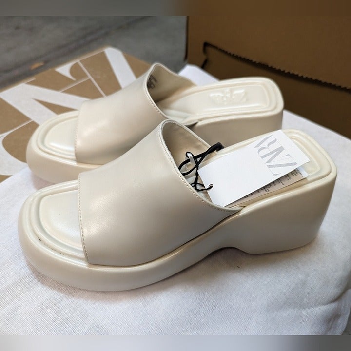 ZARA PLATFORM SANDALS WHITE 6.5 7.5 8 NEW