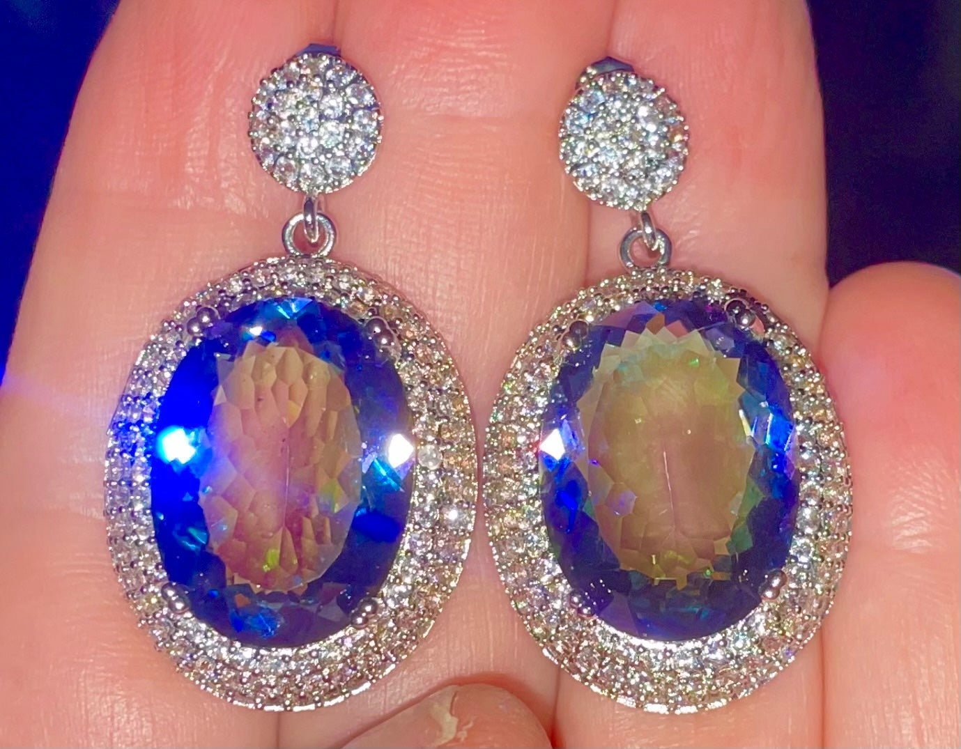 ***FANCY MYSTIC TOPAZ EARRINGS - LARGE OVAL CUT***