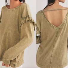 Anthropologie Pilcro Ruffled Open Back Top in Moss Green 100% Cotton Size Small