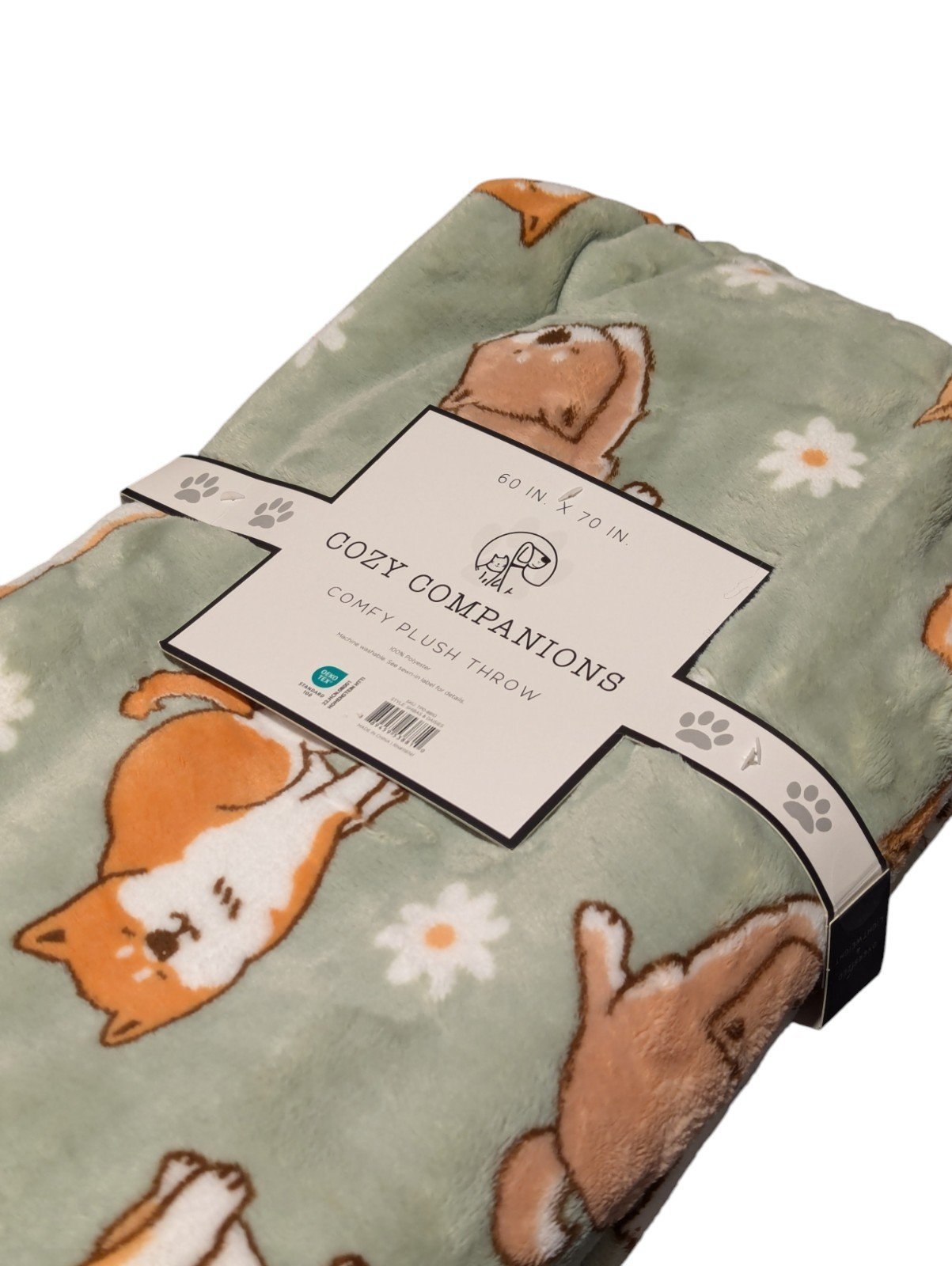 Cozy Companions Shiba Inu And Daisies Comfy Plush Soft Throw Blanket 60x70” NEW