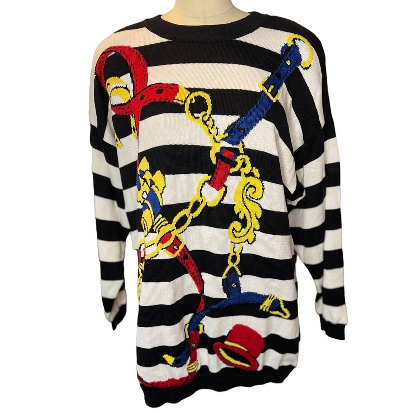 the best online store offer escada 80s Vintage nautical large size sweater chunky Women the best online store offer escada 80s Vintage nautical large size sweater chunky Women