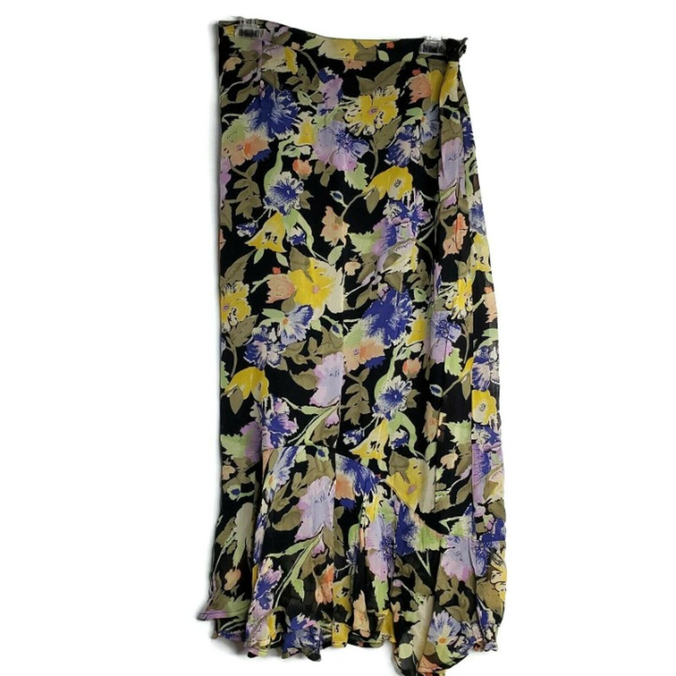 Requirements Women A Line Skirt Size M Black Purple Floral Lined Side Zip Flair