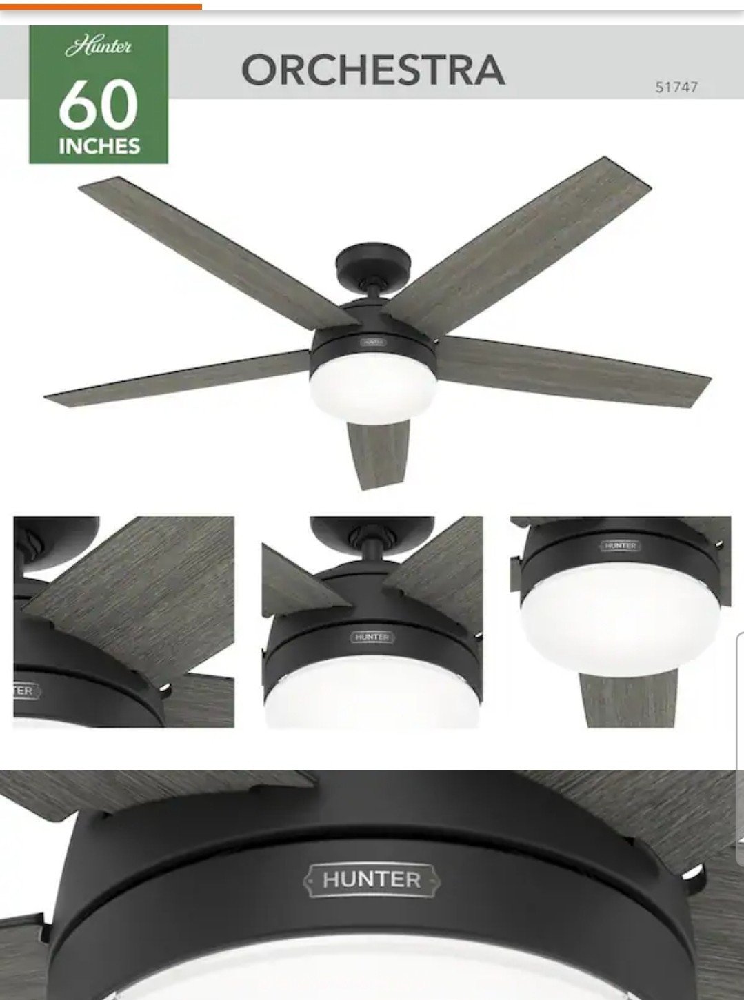 Hunter Fan 60in Contemporary Matte Black Indoor Ceiling Fan w/ Light & Remote
