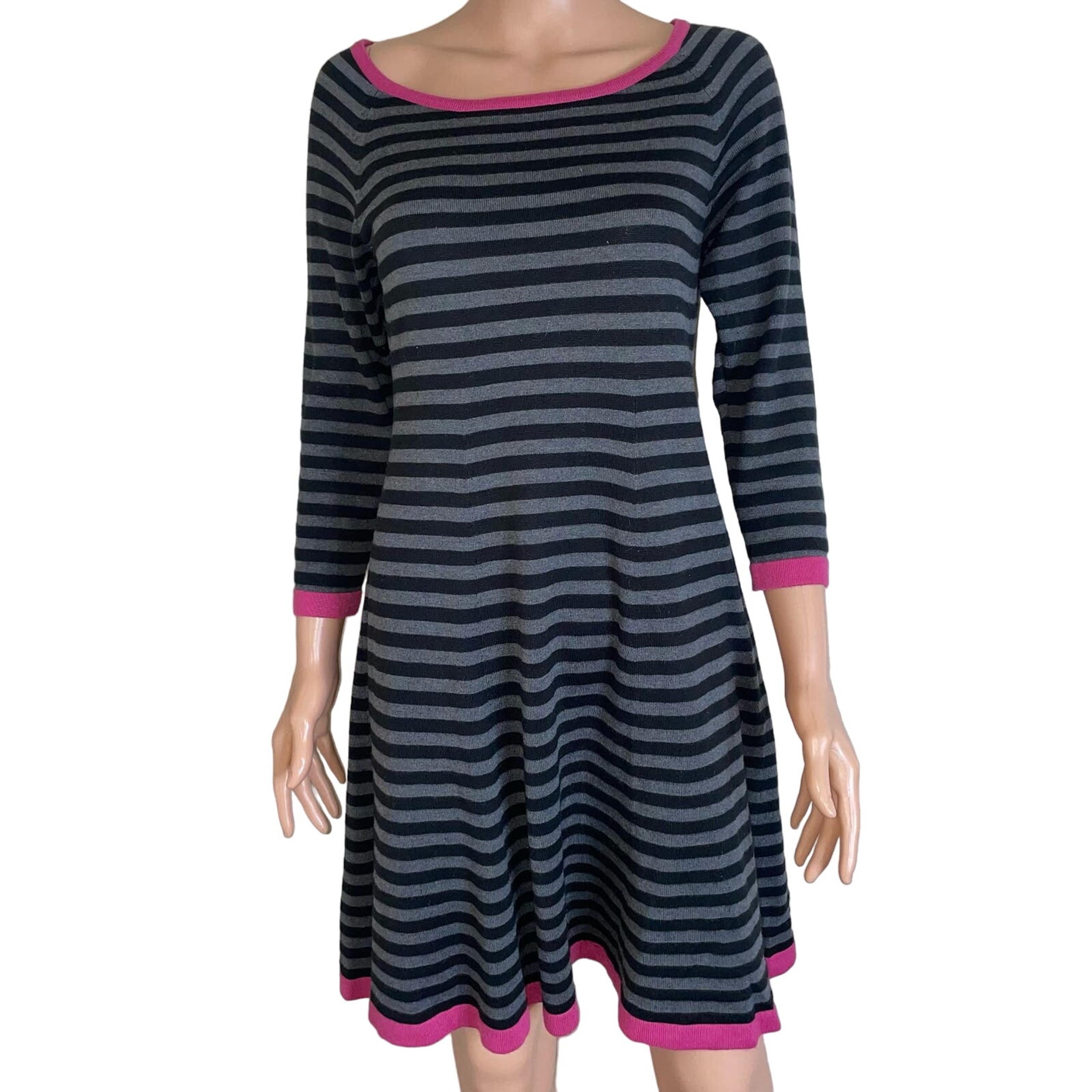 Eliza J womens sweater dress medium gray striped fit and flare 3/4 sleeves SZ LG