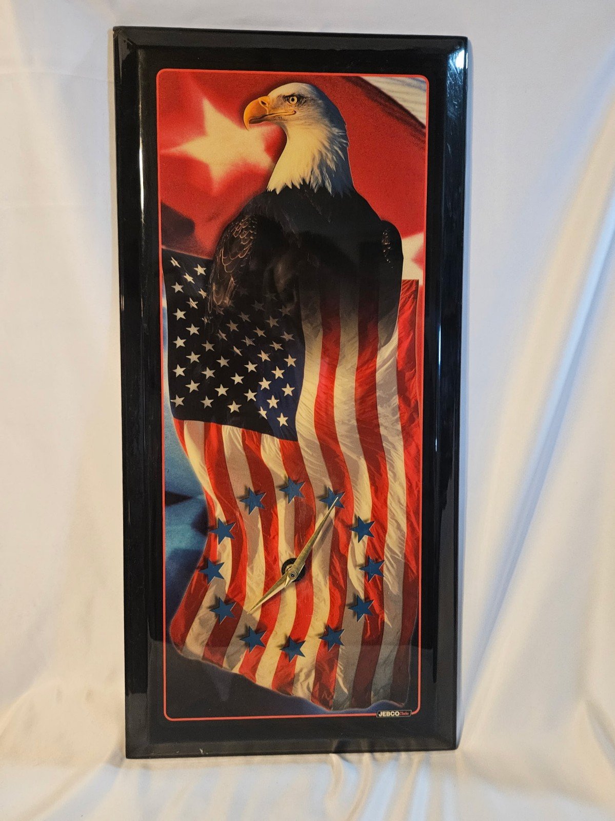 JEBCO Patriotic American Flag Wall Clock Bald Eagle USA Excellent Condition This