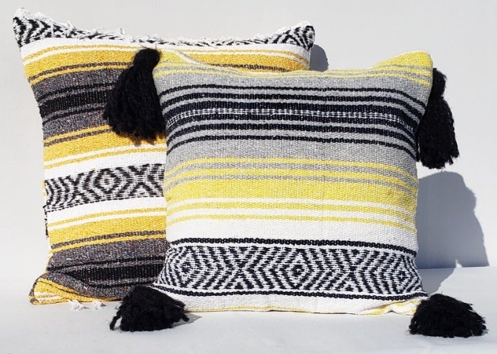 Yellow 20x20 Mexican Blanket Falsa Pillow-Bohemian Boho Hippy Throw Pillow