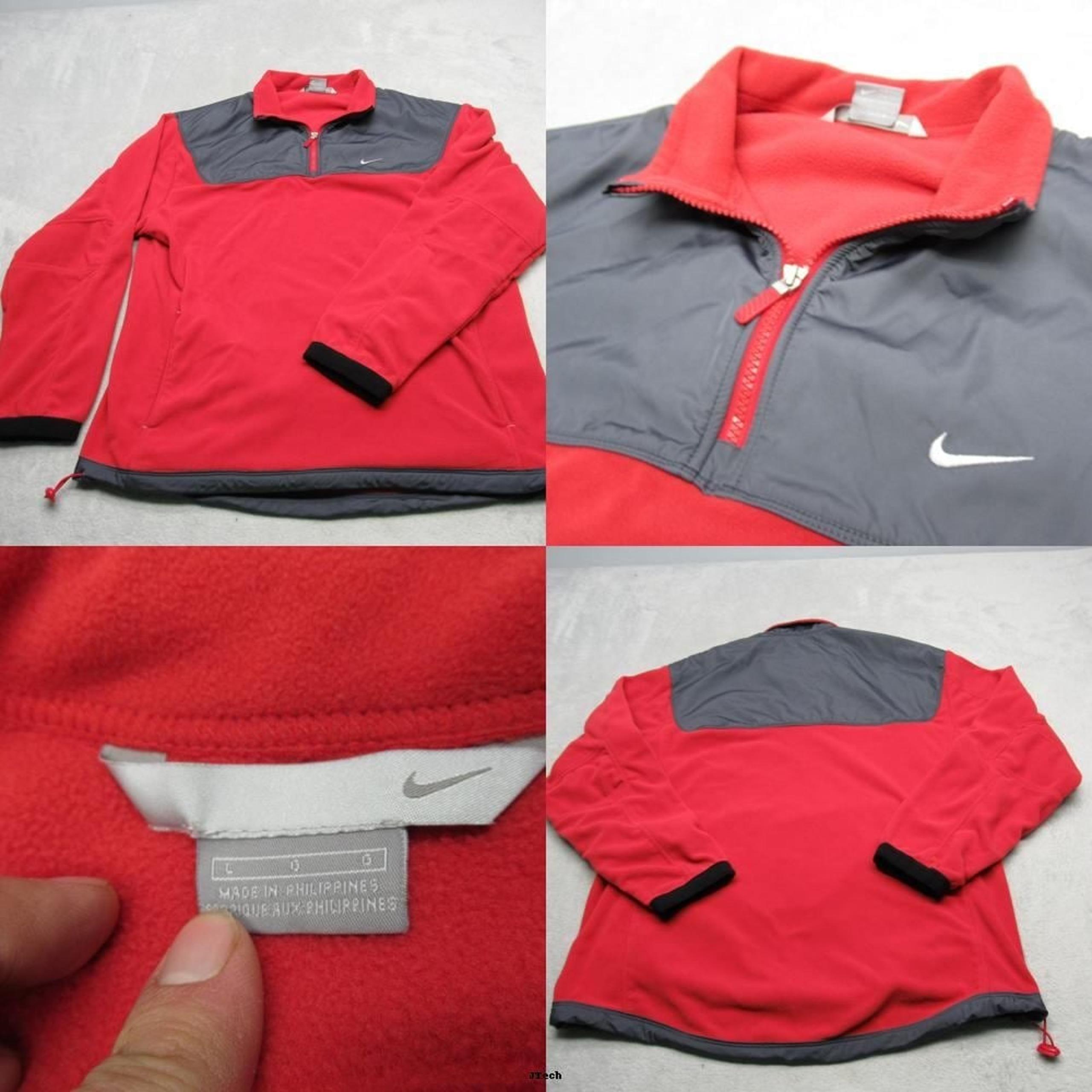 Nike Jacket Mens Large Red Gray Colorblock 1/2 Zip Pullover Fleece Athletic Y2K