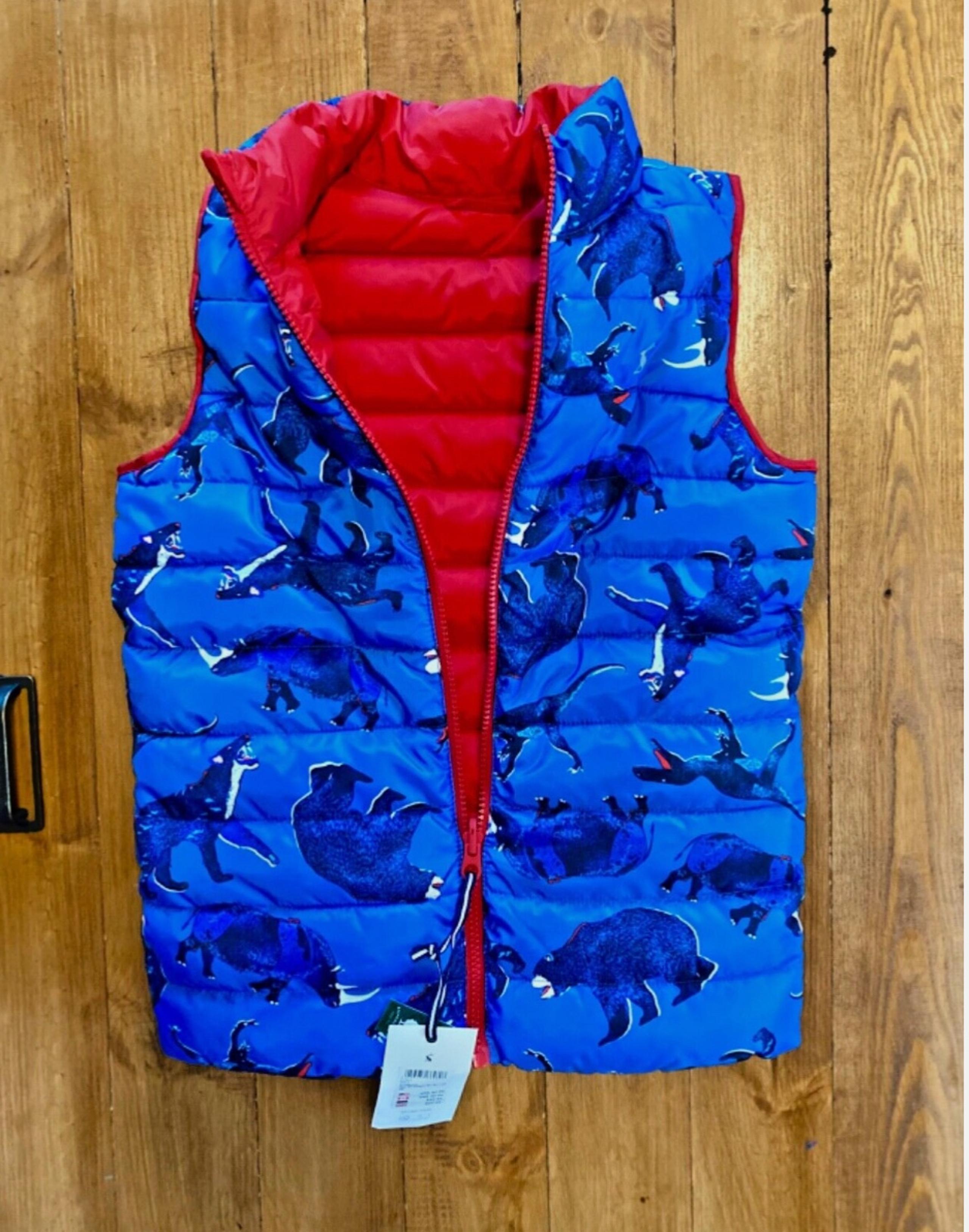 NWT Joules Boys Unisex Puffer Vest Animals Bear Wolf Deer NEW! 8/9 Royal Blue